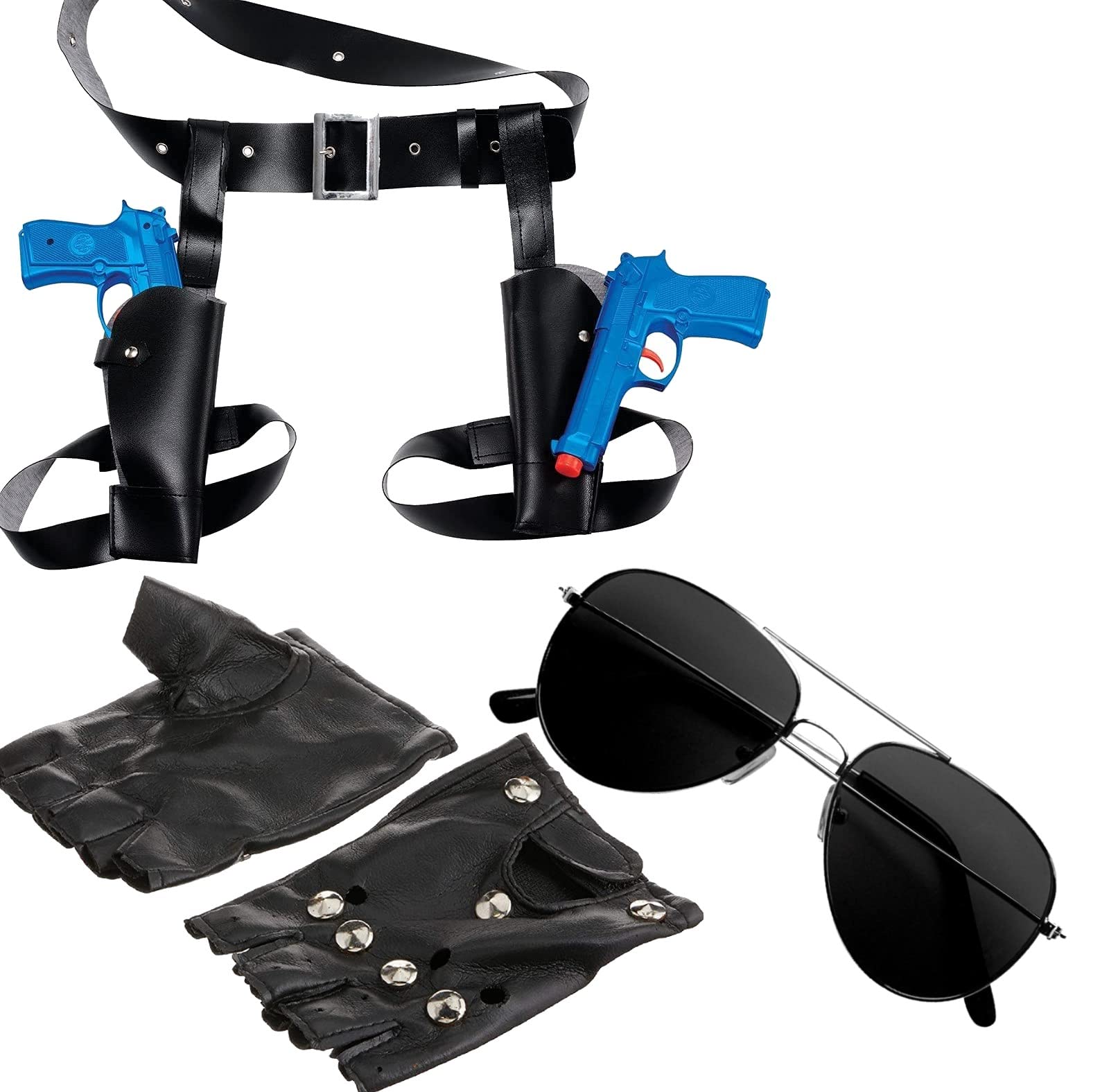 Dreamzfit Tomb Raider Twin Gun Thigh Holster Set - Lara Croft Style Costume Accessories with Holster, Guns, Glasses, Plaits & Gloves for Women & Men