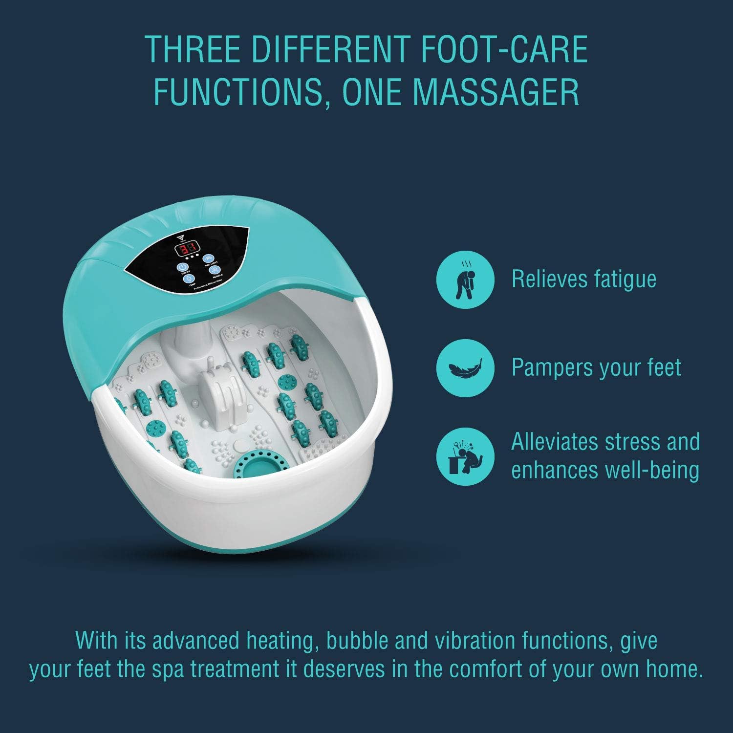 4 in 1 Foot Spa Massager Set For Home With 4 Massage Rollers - Temperature & Heat Control- Bubble Maker- Intense Vibration - Pedicure - Instant Foot Stress Relief Spa - Includes Tea Tree Oil Foot Soak: Health & Personal Care