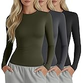 Baggyfly 3 Pack Womens Compression Shirts Long Sleeve Crew Neck Tops Slim Fit Undershirts Workout Yoga Athletic