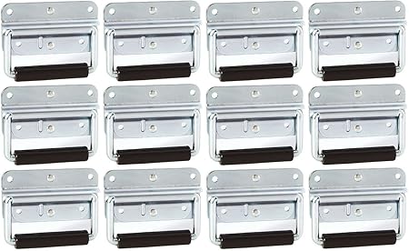 Adam Hall Hardware 3412 M12 AH - 12er Set Klappgriff / Kistengriff gefedert silber 4-Loch