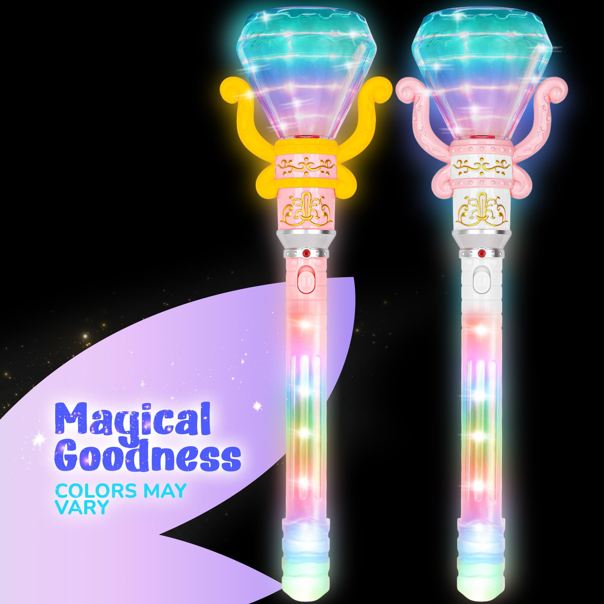ArtCreativity Light Up Spinning Diamond Princess Wand for Kids - Fairy Wand with Spinning LEDs, Batteries Included - Light Up Wands for Girls and Boys, Perfect Pretend Play Toys