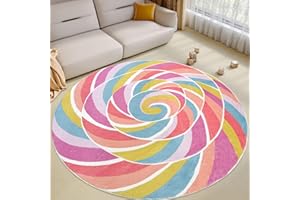 Lacomfy Kids Rug 5Ft Large Round Lollipops Play Mat Circle Rainbow Rug for Girls Bedroom Round Nursery Mat Classroom Carpet for Children Colorful Cartoon Rug for Playroom Candy Decorations