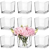 CONNOO 9 Pack Square Glass Vase 4" x 4" x 4", Clear Bulk Flower Vases for Centerpieces, Square Glass Cube Vase Floating Candle Holders for Wedding Party Home Decor