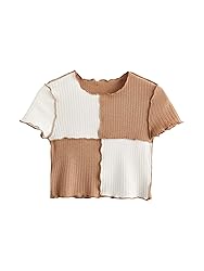Milumia Girl's Rib Knit Color Block Crop Tee Short