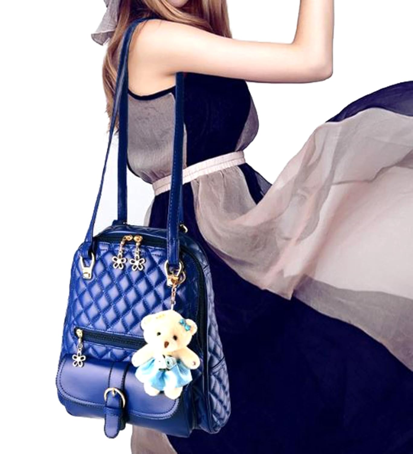 di grazia women's 2 way convertible backpack handbag (black-quilted-teddy-backpack, black)