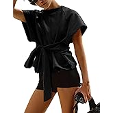 Zhiyouni Women's Summer Short Sleeves Tee T Shirt Crewneck Tie Knot Tops Sweatshirt