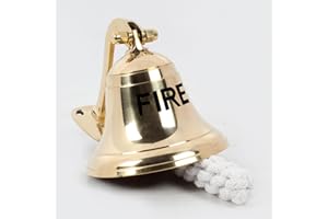 HANDCRAFTED TRADING CO. 4" Brass Bell Wall Mounted Nautical Bell Ship Bell FIRE Engraved