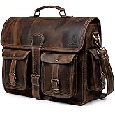 Leather Briefcase Work Bag for Men Women Dark Brown Crossbody Genuine Leather Satchel Office Bag for Men Women 18 Inch Computer Travel Messenger Laptop Shoulder Bag Cureo