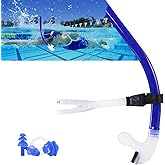 Focevi Swim Snorkel for Lap Swimming,Adult/Youth Swimming Snorkel Training | No Hurt Forehead No Slip No Loud gurgling Noise ,Beginner Swimmer Snorkle Center Mount Snorkeling One-Way Purge Valve