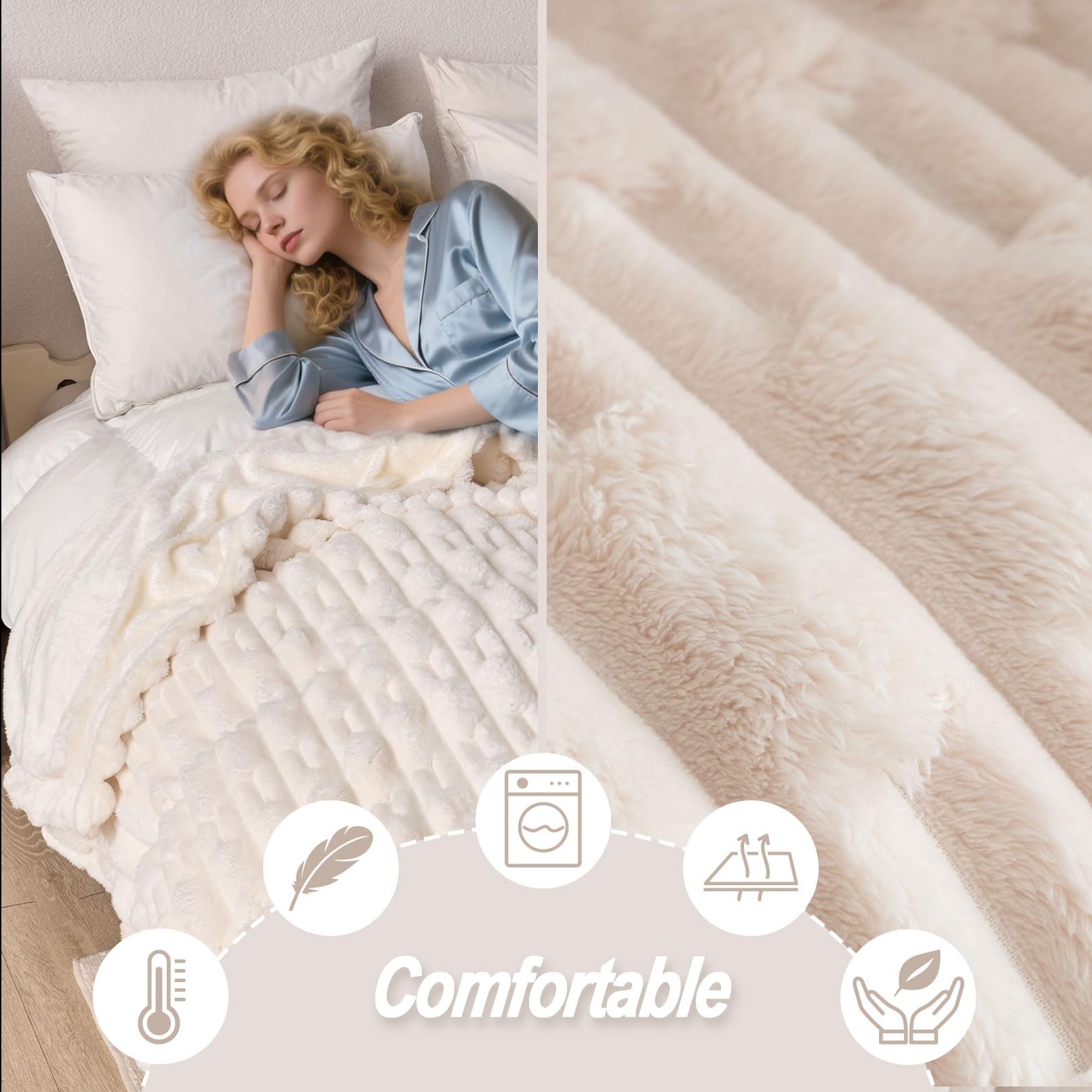 Kuscheldecke Flauschig mit Traumhaft Weiche Textur Extra Warm für Winter, ideal als Sofadecke und Bettüberwurf, Gute Geschenke für Frauen (Beige Geometrie, 200x230cm) 3