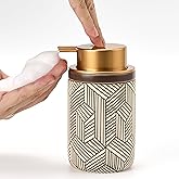 GIRLUFO Brown Foaming Soap Dispenser,Ceramic Foam Soap Dispenser for Bathroom&Kitchen,12oz Foam Dispenser with Plastic Gold Pump(Unique&Modern)