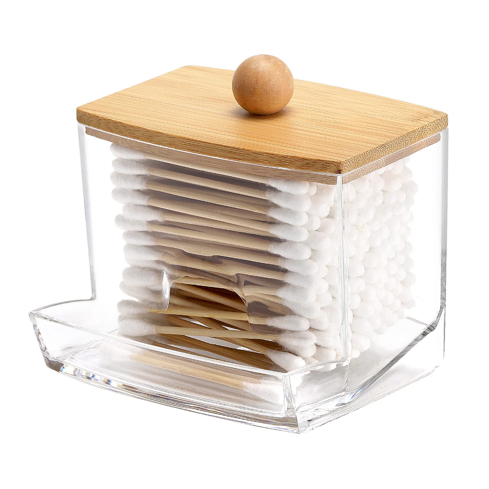 Photo 1 of Tbestmax 10oz Qtip Holder Dispenser with Bamboo Lids, Big Clear Bathroom Organizer Accessories Decor for Storage-Qtips Cotton Ball Holder Apothecary Jars, Cotton Swabs, Floss Container