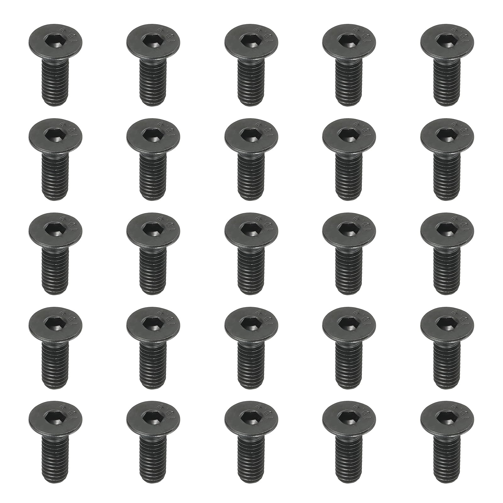 PATIKIL M6 x 16 mm Flat Head Socket Cap Screws, 50 Pack Flat Countersunk Bolts Medium Carbon Steel Hex Socket Drive Machine Screws Full Thread Black Oxide Grade 10.9