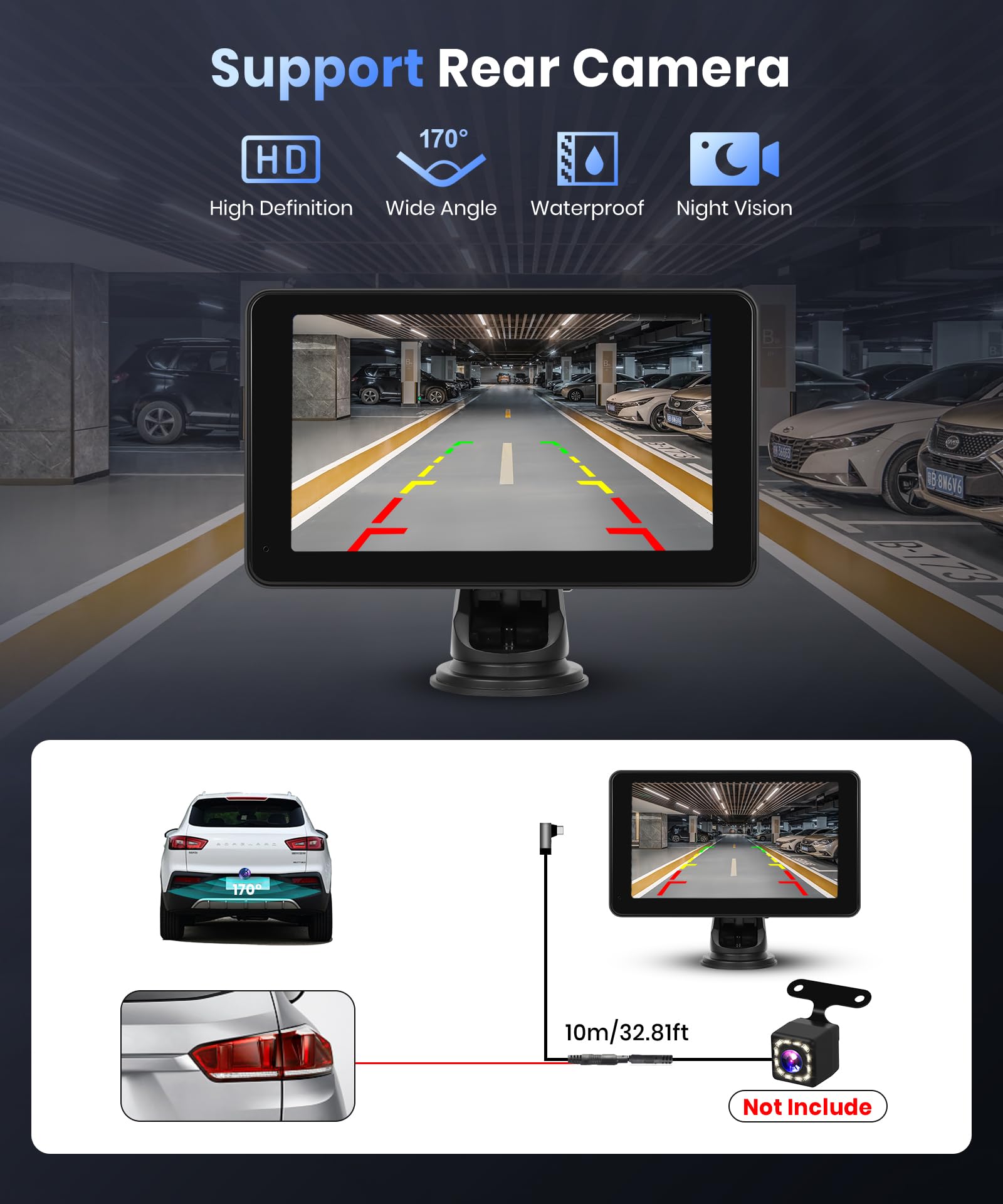 podofo Wireless Carplay Screen for Car,7inch 1080P HD IPS Touch Screen Portable Car Radio Audio Receivers, Wireless Android Auto Screen 2 Mount/2 Bluetooth/MirrorLink/GPS/Voice Control/AUX/FM Transmit