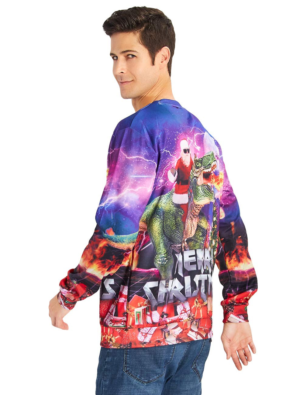 RAISEVERN College Teens Chritmas Pullover Pullover lässig O-Ausschnitt Pullover Tops mit Santa Dinosaurier Muster Langarm hässlichen Outfits für Männer/Frauen