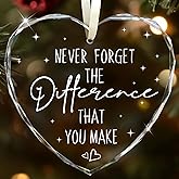 Thank You Gifts for Women, Never Forget The Difference That You Make Glass Ornament Gifts for Teacher Appreciation Coworker Leaving Farewell Nurse Social Workers - Retirement Gift- Wine Bottle Decor