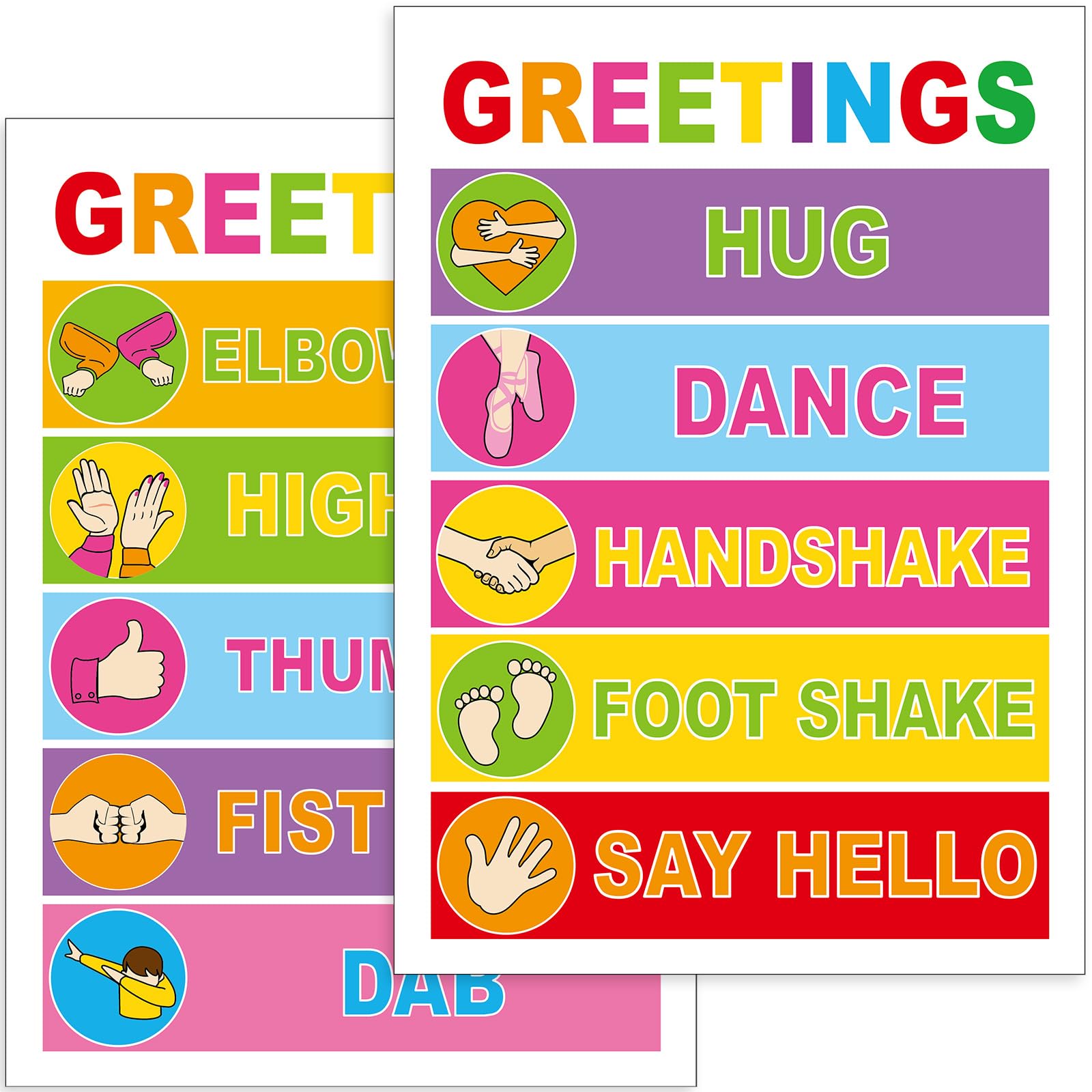 Photo 1 of QOUBAI Colorful Classroom Greetings Poster Decor, Classroom Rules Greeting Choice Posters for Educational, Preschool Elementary Teachers Must Haves, Back to School Bulletin Board Welcome Supplies