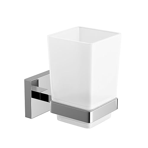 Modern Chrome Toothbrush Holder Wall Mount Tumbler Square Bathroom