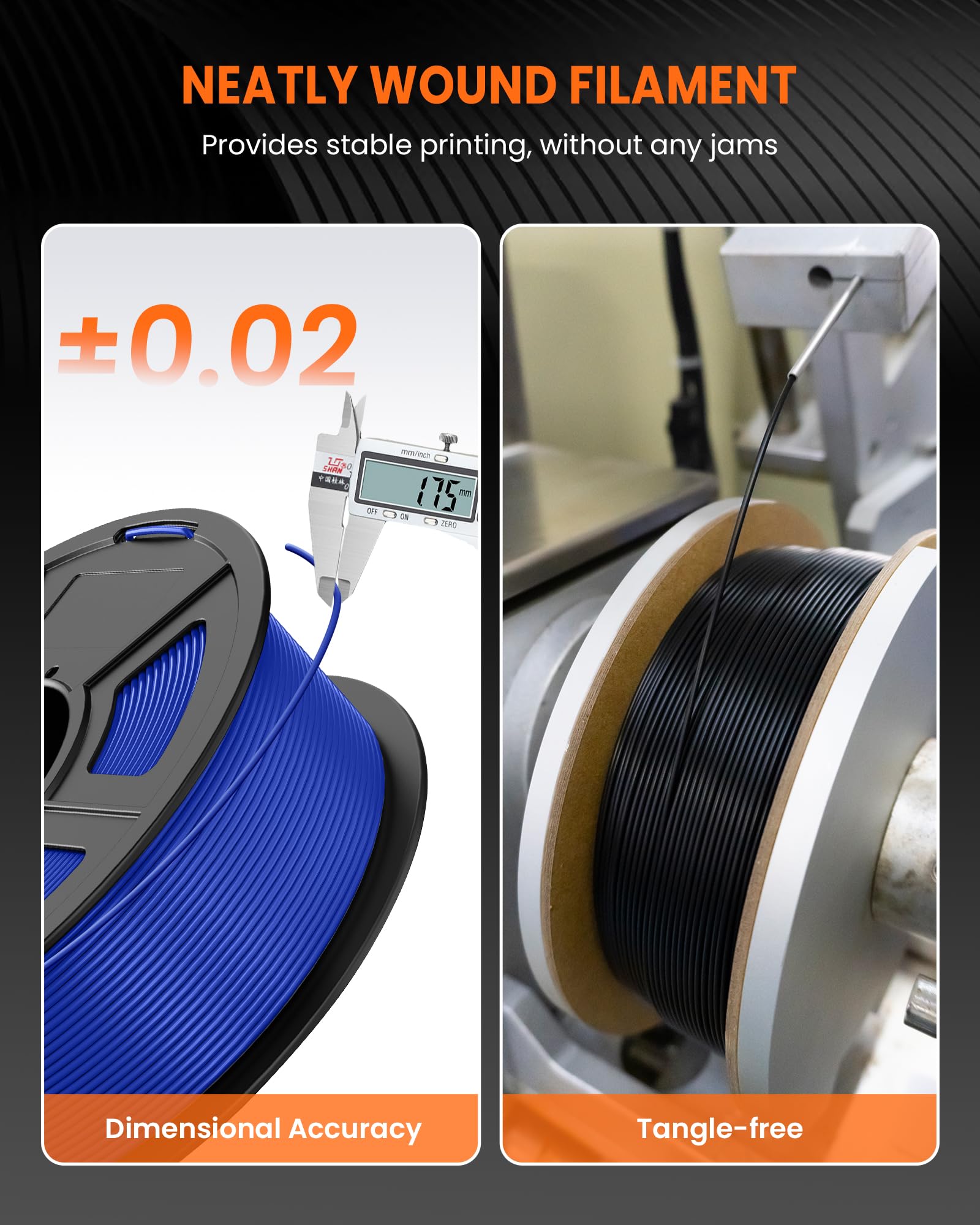TECBEARS PLA Filament 1.75mm Schwarz 10KG, 3D Drucker Filament PLA, Filament 3d Druckmaterialien, Vakuumverpackung，Maßgenauigkeit +/- 0,02 mm 6