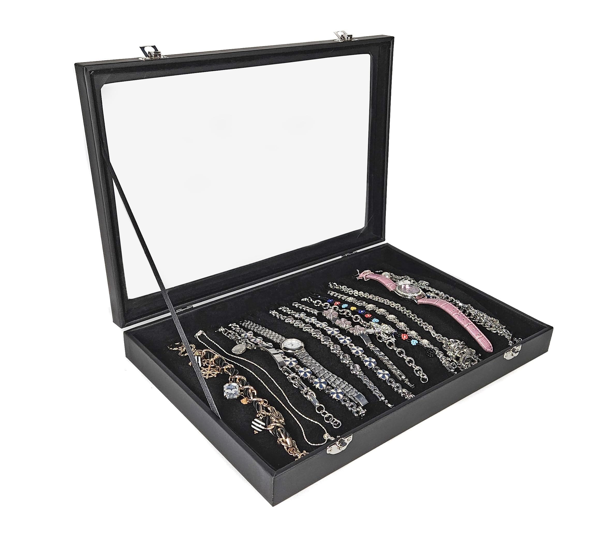 YUDU Display Cabinet for Bracelets Necklaces with Glass Lid Black — image 1