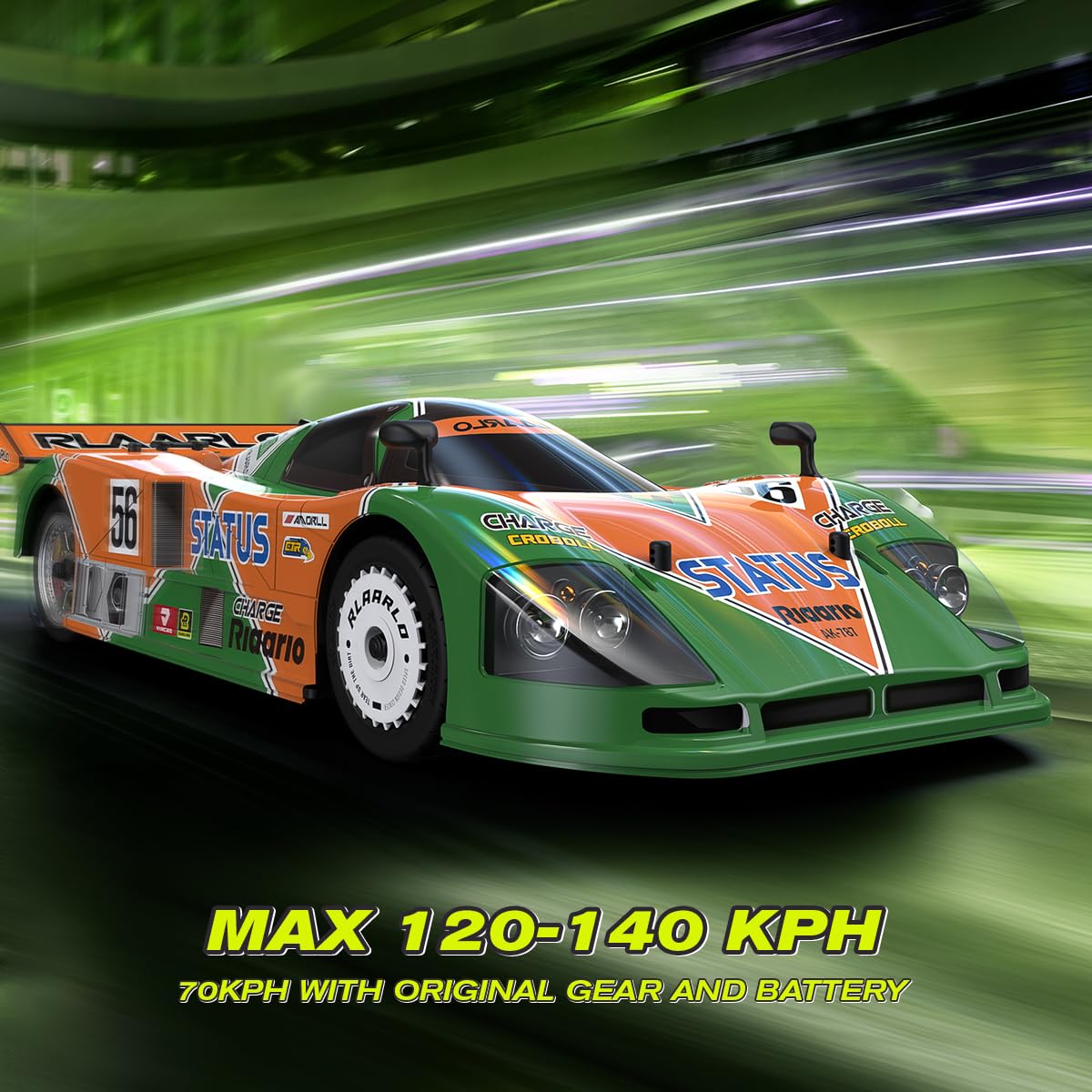 AMORIL 1:10 AK-787 Fast Brushless RC Cars,Top Speed 120KM/H Large Remote Control Cars with 6 Lights for Adults,4x4 On-Road Hobby Racing Vechile with Aluminum Shaft,Rubber Tire,Green