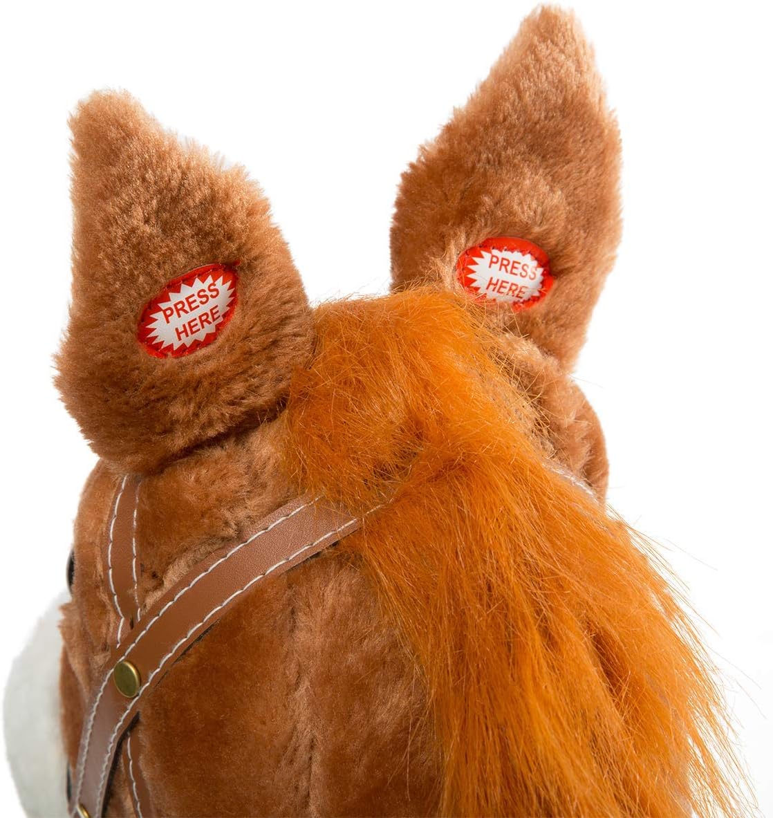 HollyHOME Stick Horse with Wood Wheels Real Pony Neighing and Galloping Sound Plush Hobby Horse Toy, 91cm - Image 5
