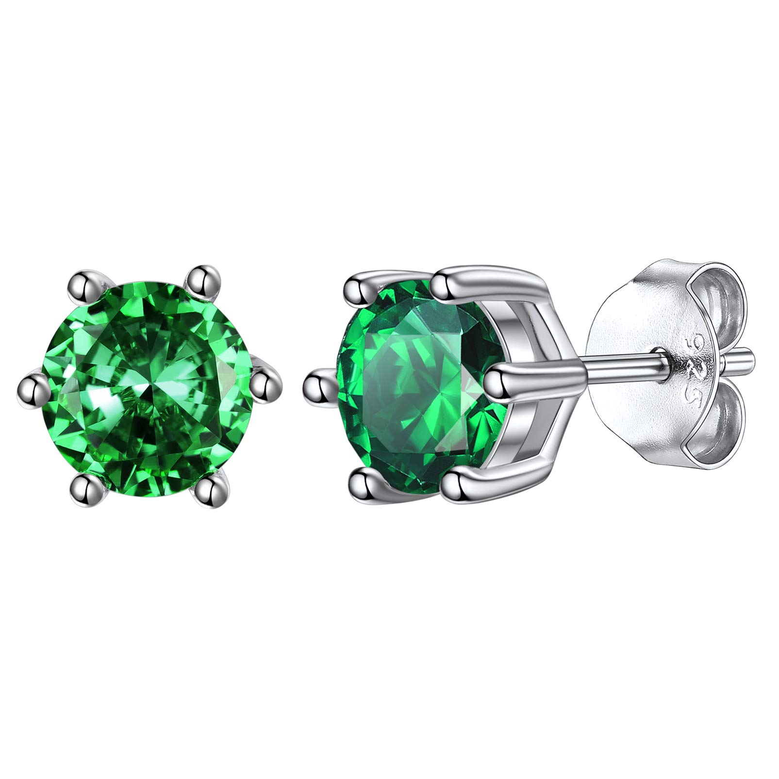 Silvora Sterling Silver Stud Earrings for Women with Cubic Zirconia Birthstone Hypoallergenic Jewellery Gifts for Ladies Mum Girls — image 1