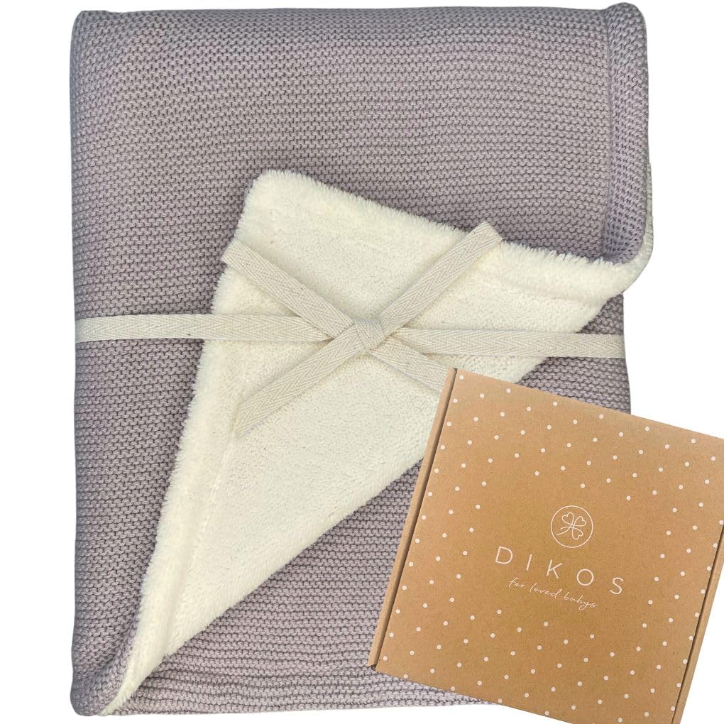 DIKOS Premium Baby Blanket Winter (Grey) - Cuddly Soft Winter Blanket for Newborn Boys & Girls Made of Organic Cotton & Warm Fleece (Oeko-Tex 100) - Stylish Pram Blanket & Gift for Birth