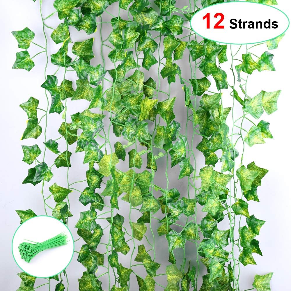 TTBDVino Artificial, 12 hebras de 2,3 m, Guirnalda de Hiedra Artificial para Colgar en casa, Boda, Fiesta, Cocina, jardín, Oficina, decoración de Pared