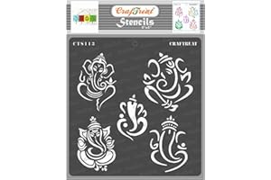 CrafTreat Indian Stencils for Painting on Wood, Wall, Tile, Canvas, Paper, Fabric and Floor - Ganeshas Stencil - 6x6 Inches - Reusable DIY Art and Craft Stencils - Indian Elephant God