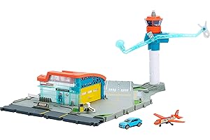 Matchbox Toy Car Playset, Takeoff Adventure Airport Set with Die-Cast Audi in 1:64 Scale, Plastic Plane, Take-Off & Landing Feature & Storage