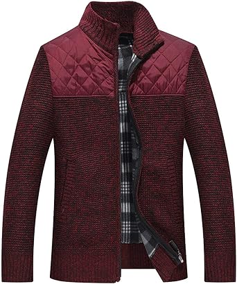 men's red zip up cardigan