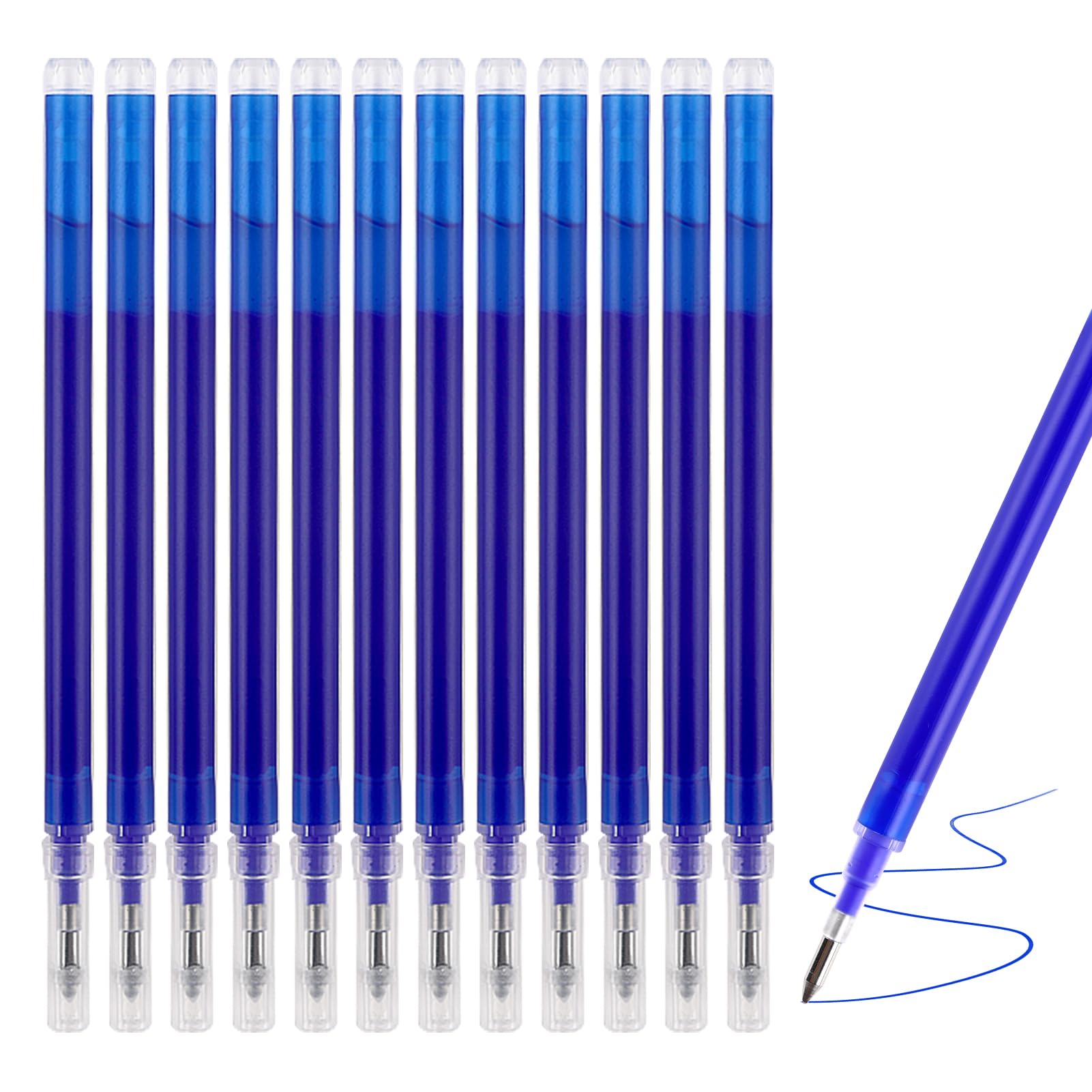 12-Pack Erasable Pen Refills, Compatible with Pilot Frixion Pens, Blue Ink, 0.5 mm Stainless Steel Tip - Smooth, Durable Writing Experience (Blue)