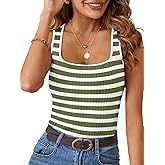 MEROKEETY Women's Sleeveless Ribbed Knit Tank Tops All-Season Striped Square Neck Camisoles Shirts 2026 Casual Basic Tanks