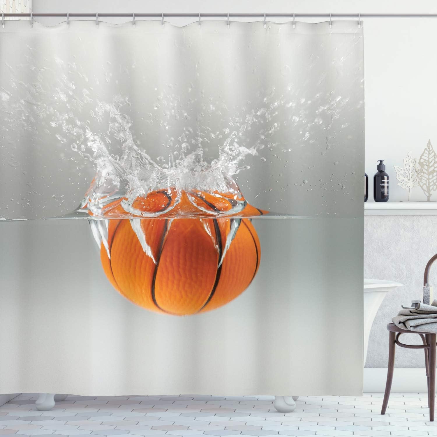 Amazon Com Ambesonne Sports Shower Curtain Falling Basketball Into Water Leisure National Sport Activity Entertaining Cloth Fabric Bathroom Decor Set With Hooks 70 Long Orange Beige Home Kitchen