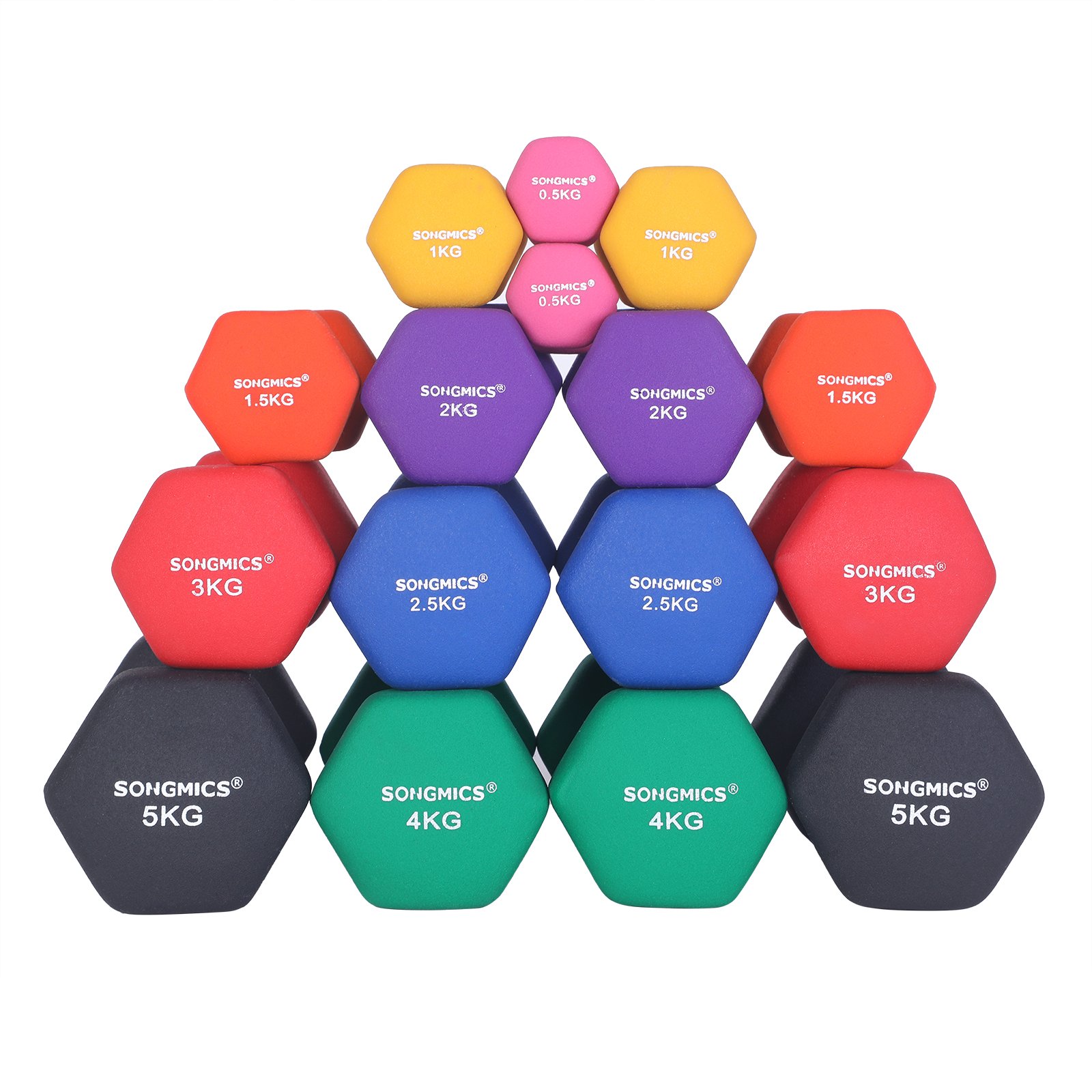 SONGMICS ダンベル カラフル鉄アレイ 0.5KG×2個セット コンパクトで多用 持ちやすい 場所取らず 男性 女性 筋トレ SYL61PK商品画像