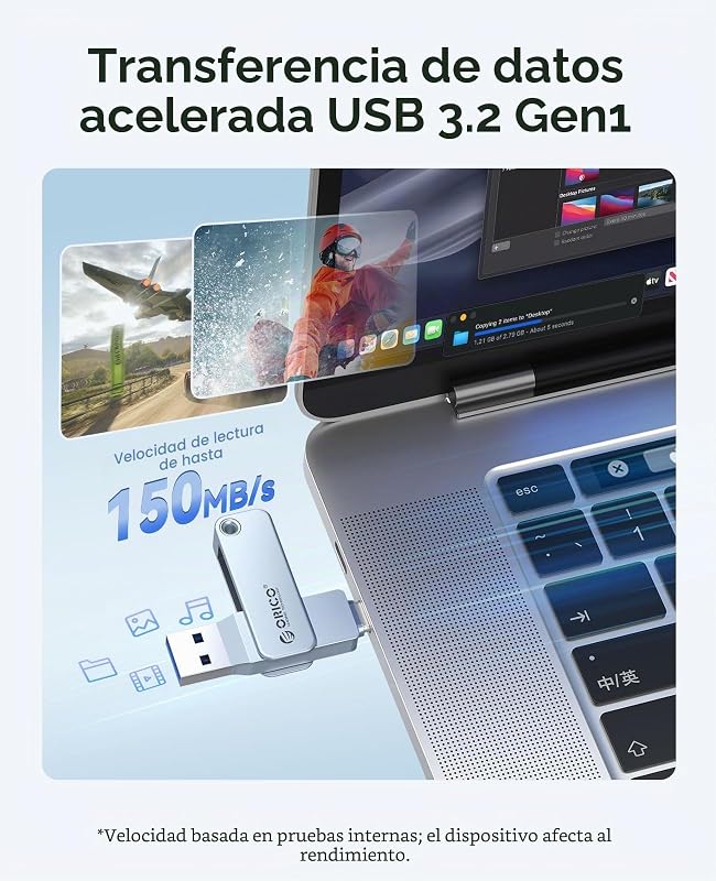 Pendrive 32 GB USB C,150MB/s Memoria USB 3.2 Gen 1, Azul, EB05