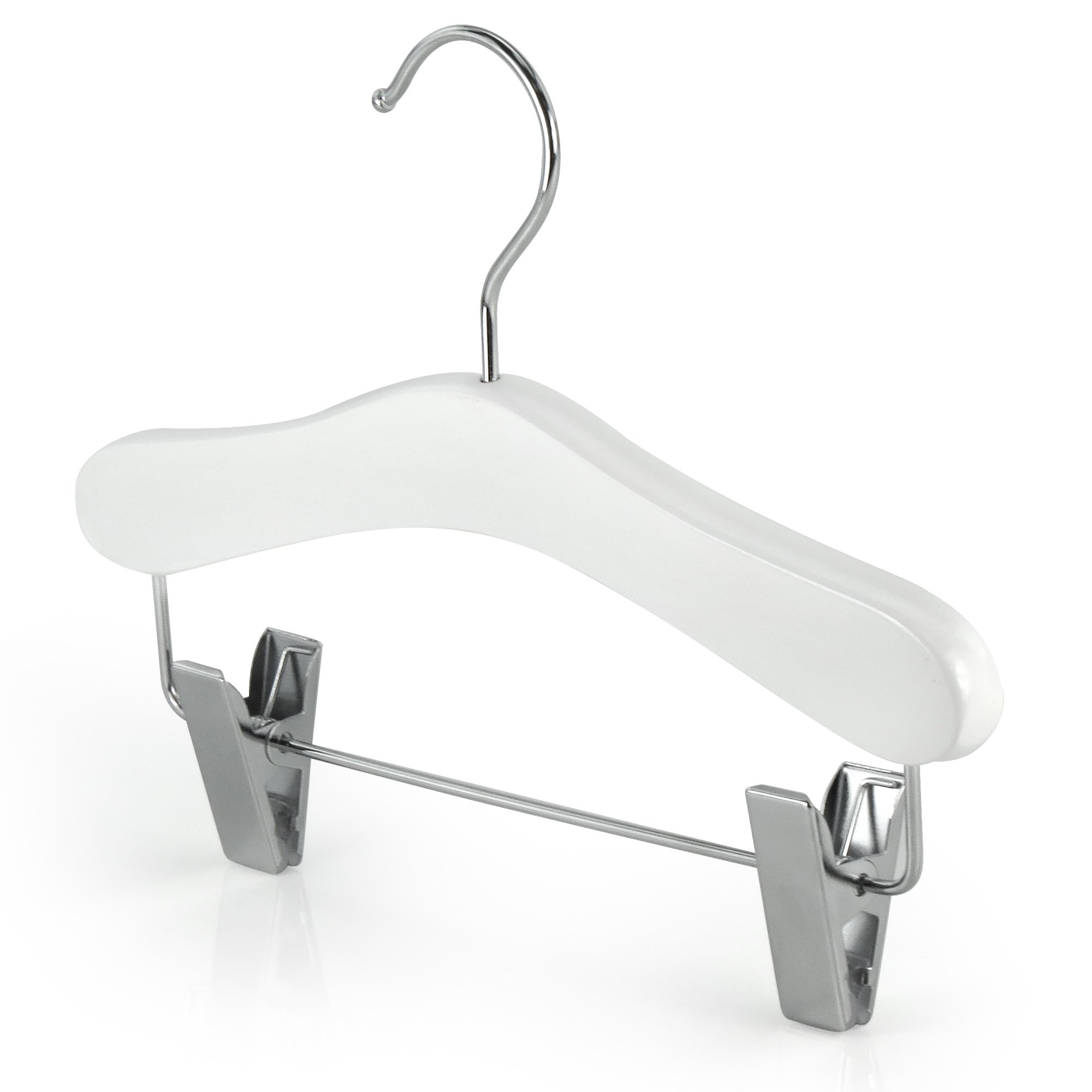 HANGERWORLD12 Childrens 25cm White Wooden Baby Toddler Coat Clothes Hangers with Trouser Skirt Clips