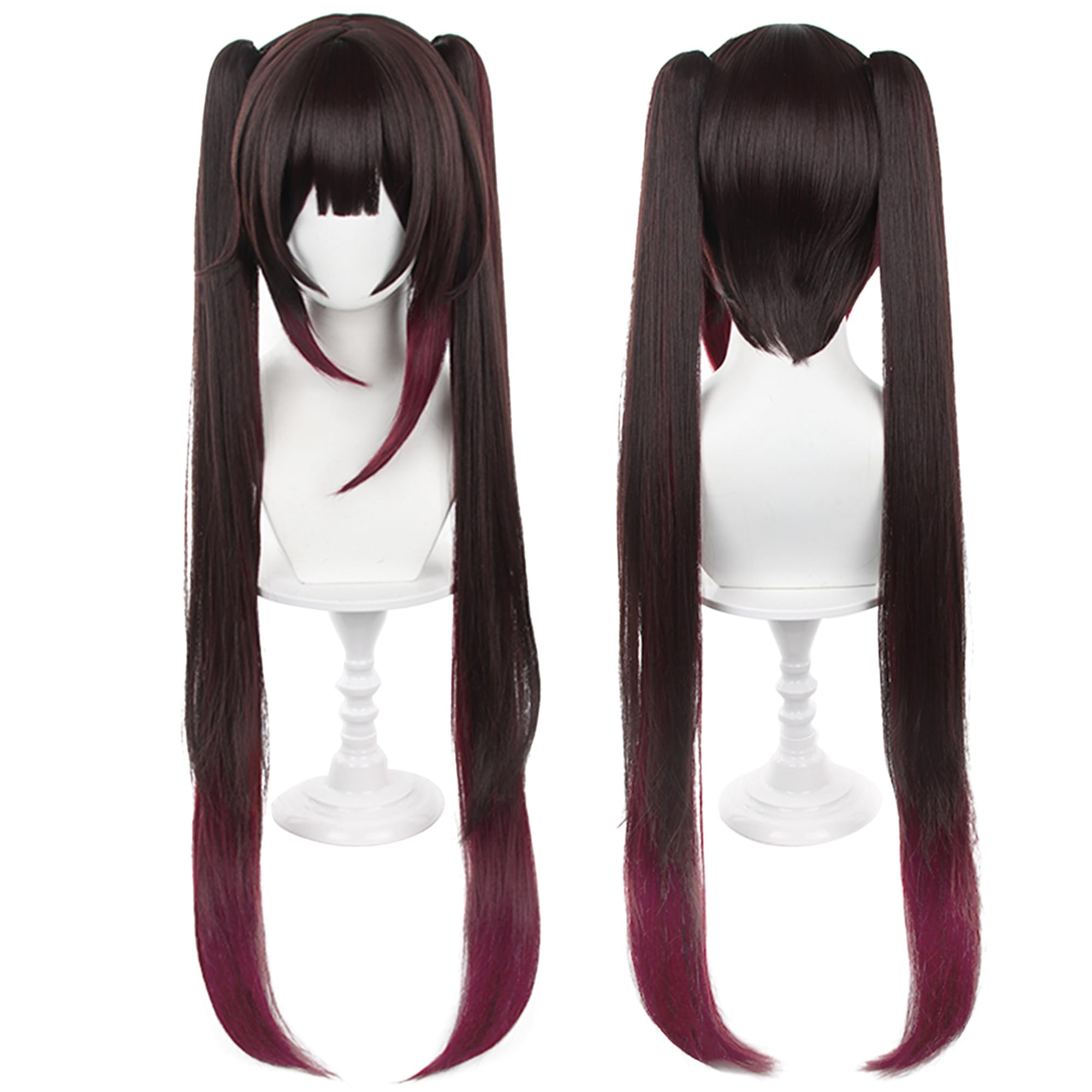 Brown Double Ponytail Long Cosplay Wig With Bangs Heat Resistant Synthetic Straight Hair for Adult Women Halloween Comic Con Cos Anime Replacement Wigs