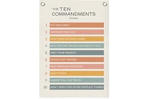 MOFUYU Ten Commandments Wall Decor Canvas Banner, 10 Commandments -Ten Commandments for Kids Wall Decor for Home Kids Room Church Classroom Sunday School 18x25 Inch