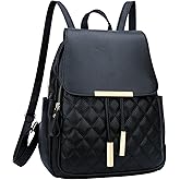KKXIU Quilted Trendy Leather Backpack Purse for Women and Ladies Shoulder Travel Daypacks Bags (Black)