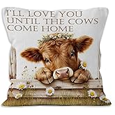 VRW Western Cow Throw Pillow Covers 18x18, Farmhouse Rustic Country Cow Daisy Flower Decorative Pillow Covers for Living Room Bedroom, Western Farm Animal Accent Pillows Cover Pillowcases