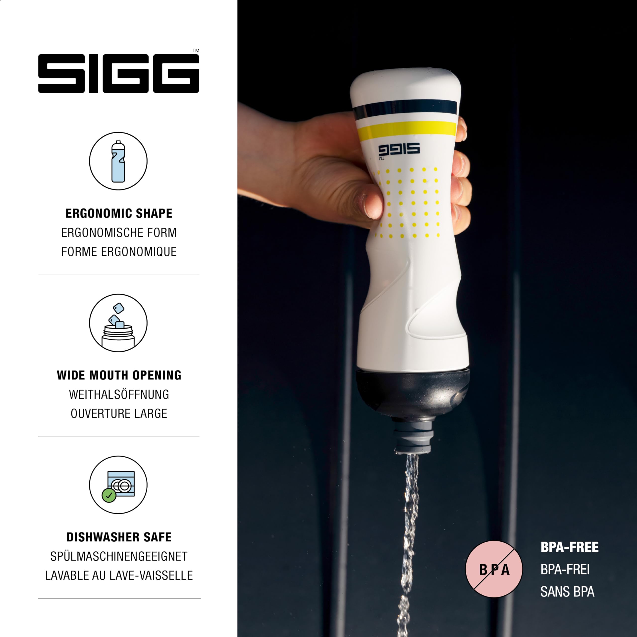 Sigg - Fahrrad Trinkflasche - Pulsar White - Quetschbar - Spülmaschinenfest - Federleicht - Auslaufsicher - BPA-frei - Sport & Fahrrad Zubehör - Weiß & Gelb - 0,75L 3