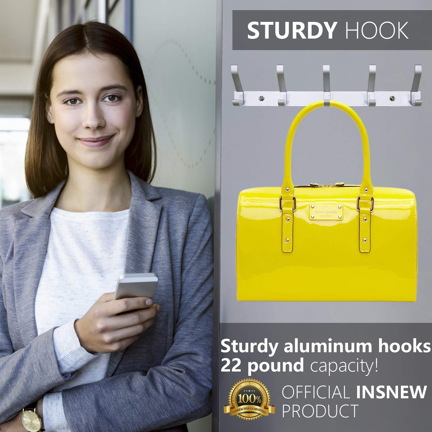 Wall Mounted Coat Rack - Coat Hook Rack Rail Hanger to Hang Coat Clothes, Hat, Towel, Key - Modern Heavy Duty 10 Hooks for Entryway, Kitchen, Bathroom, Door, Closet Room 2 Packs