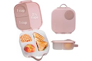 b.box Mini Lunch Box, Bento Box for Kids, Snack Container with 2 Leak Proof Compartments, Reusable Snack Containers with Lids, Kids Lunch Boxes Ages 3+, BPA Free, 4 1/4 Cup Capacity (Blush Crush)