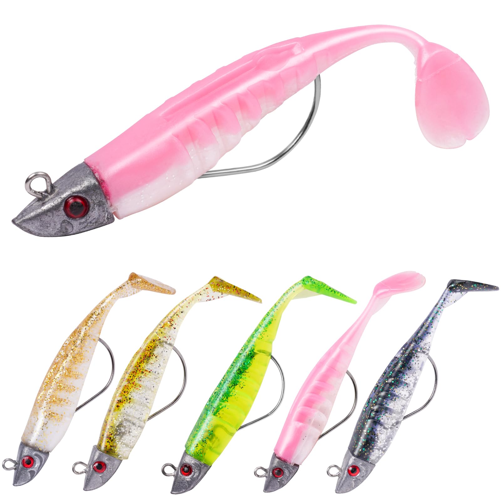 HOTUT Soft Fishing Lures Kit, Fishing Hook Easy Catch Pre-Rigged Soft Lures, Silicone Swimbait Artificial Bait, Ultra Realistic Shape and Action for Predator Fishing - Pike, Zander, Perch, Bass, Trout