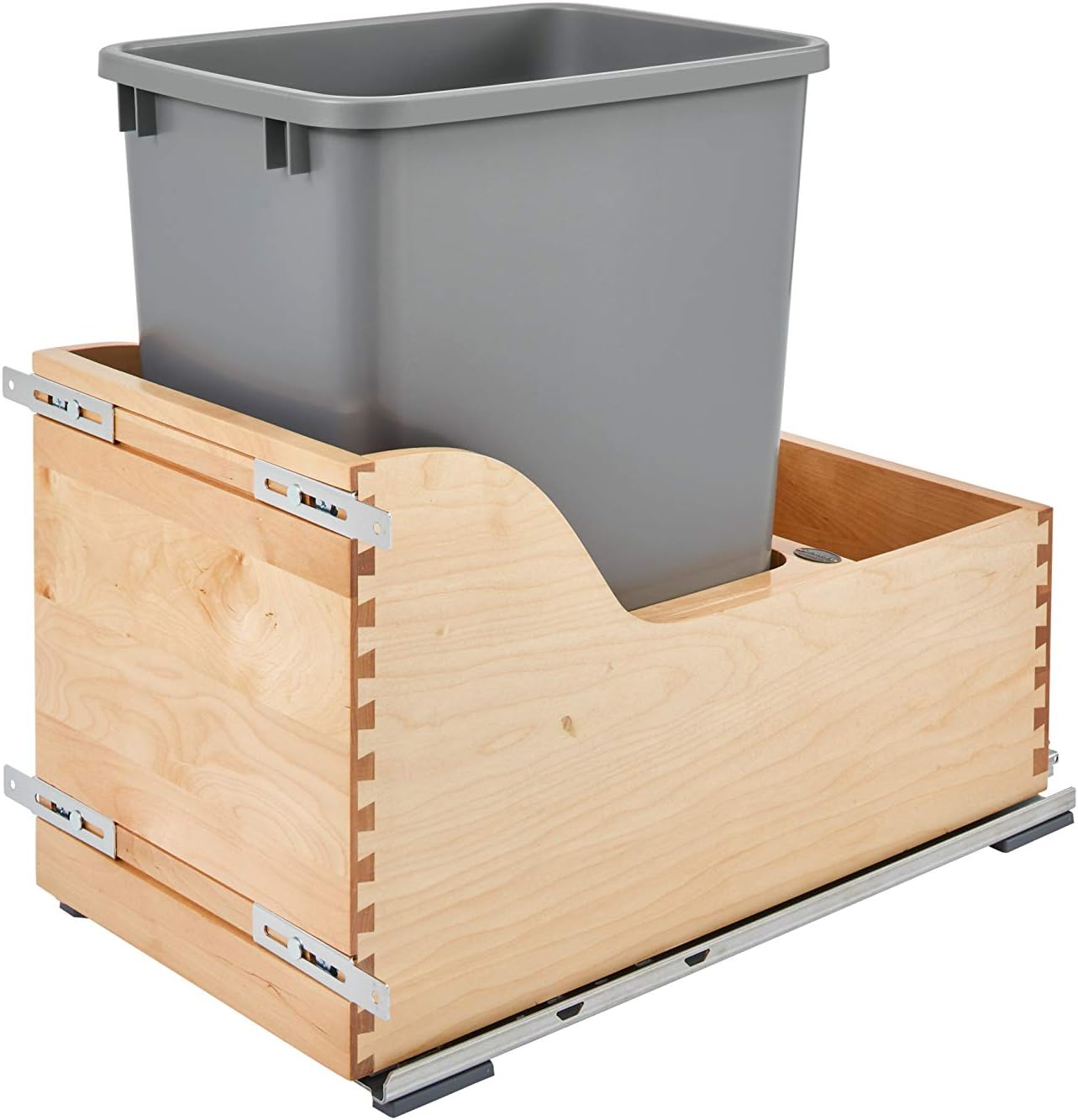 Rev-A-Shelf - 4WCSC-1535DM-1 - Single 35 Qt. Pull-Out Bottom Mount Wood and Silver Waste Container with Soft-Close Slides