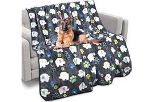 Rezutan Dog Blankets for Large Dogs,with Flannel Gray Elephant Pattern and paw Prints, 60x50 inches, Cat Blanket Puppy Supplies Dog, Soft Pet Mat Throw Cover for Kennel Crate Bed.
