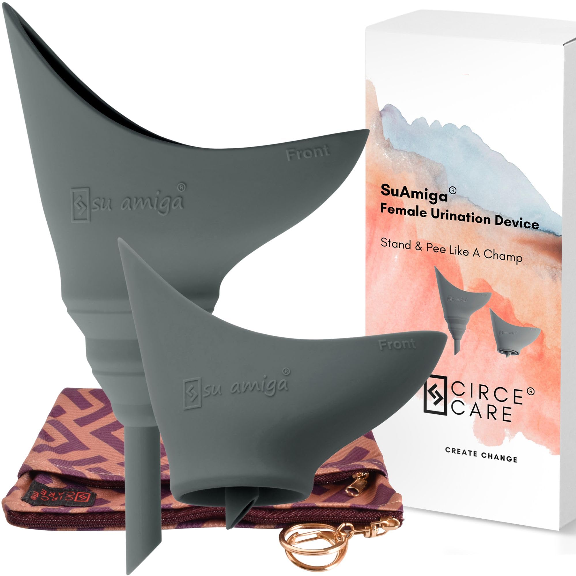 CIRCE CARE 2nd Gen SuAmiga Collapsible Female Urination Device Upgraded (Firm Top for Better Seal); Women Pee Funnel with Chic Waterproof Bag; Portable Female Urinal to Pee Standing Up (Size- Petite)