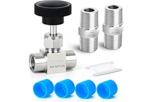 TAISHER 1PCS 304 Stainless Steel Straight Needle Valve 3/8" Female NPT For Flow Control Water Gas Oil With Nipple